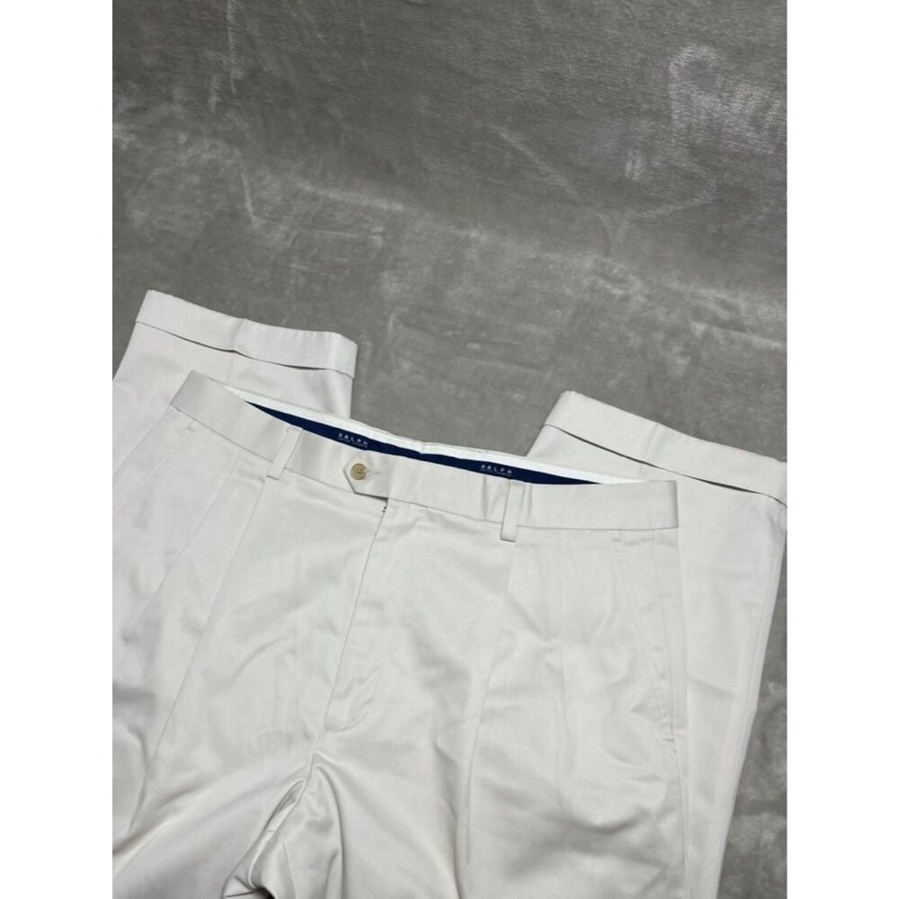 Ralph Lauren Pleated Pants Men Size 38x29 Beige Trousers Cotton Chino Dress